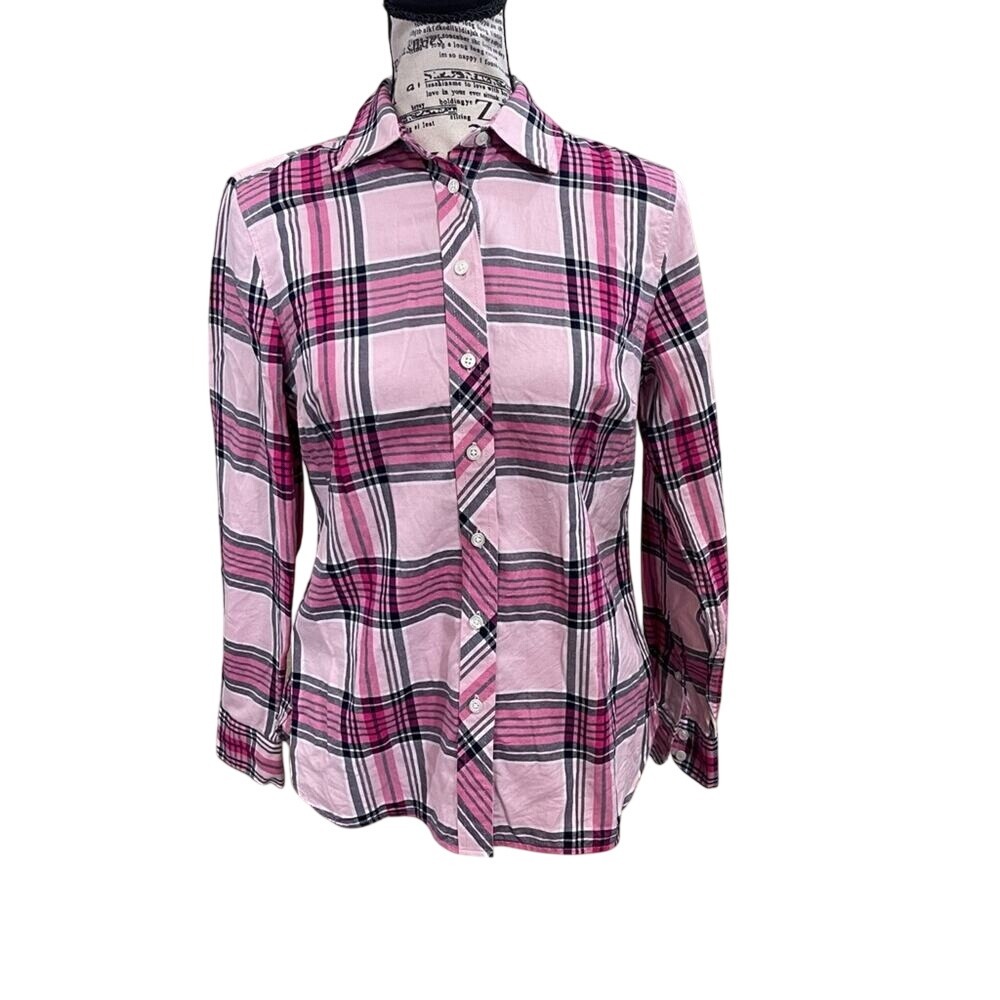 Talbots plaid button down shirt petite small